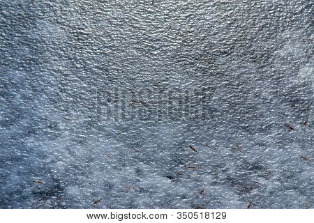 Ice Background, Closeup On Frozen Real Rivver.