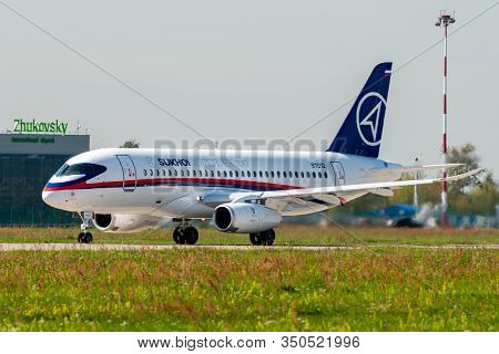 August 30, 2019. Zhukovsky, Russia. Russian Short-range Narrow-body Passenger Aircraft  Sukhoi Super