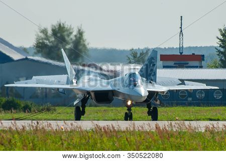 August 30, 2019. Zhukovsky, Russia. Fifth-generation Promising Russian Multi-functional Fighter Sukh
