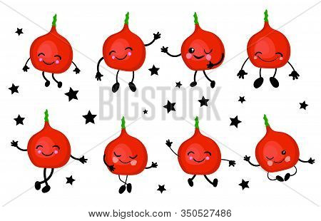 Guangdong Fruit Character. Cute Cartoon Lackey With Arms And Legs. Set Of Vegetablesisolated On A Wh