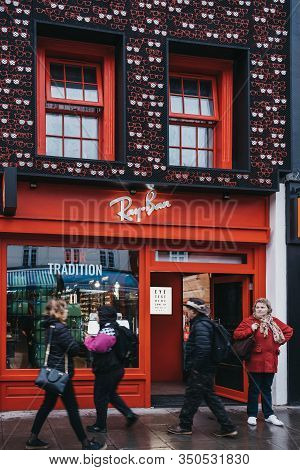 London, Uk - November 26, 2019: Facade Of Ray Ban Store Decorated With Glasses In Camden Town, Londo