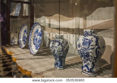 Delft, The Netherlands, Holland,january 18, 2020: Pottery Masterpieces Handmade Painting Porcelain A
