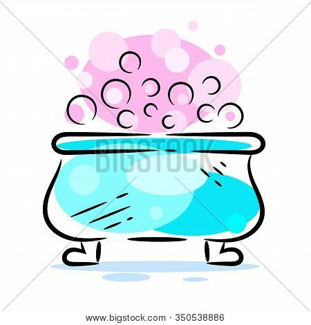 Hot Tub With Soap Suds And Bubbles. Jacuzzi Relaxation. Illustration Suitable For Greeting Card, Pos