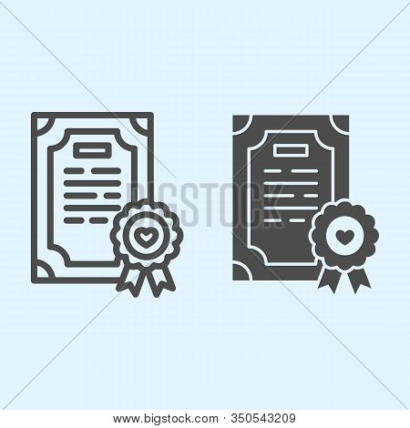 Prenuptial Agreement Line And Solid Icon. Certificate, Marriage Contract. Wedding Asset Vector Desig