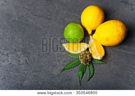 Cannabis Bud And Leaf With Lemon