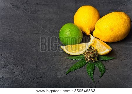 Cannabis Bud And Leaf With Lemon