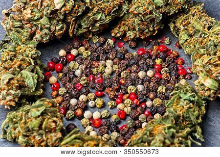 Cannabis Buds With Color Pepper