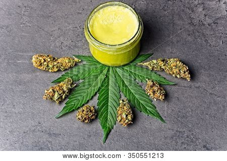 Cannabis Homemade Ointment And Leaf And Buds