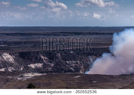 Kilauea Volcano, Hawaii, Usa. - January 9, 2012: Closeup View On Kalemaumau Crater Producing Blue-br