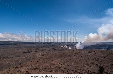 Kilauea Volcano, Hawaii, Usa. - January 9, 2012: Landscape With Kalemaumau Crater Producing White-br