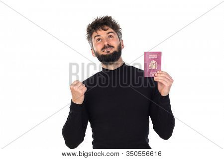 Young man in black isolated on a white background