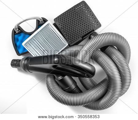 Set Of Vacuum Cleaner Accessories On A White Background