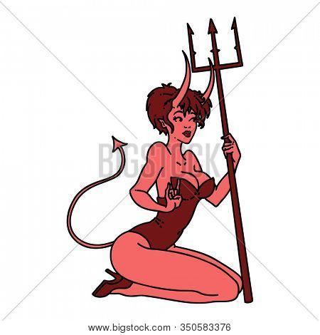 tattoo in traditional style of a pinup devil girl