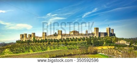 Monteriggioni Medieval Fortified Village With City Walls And Towers, On The Route Of The Via Francig