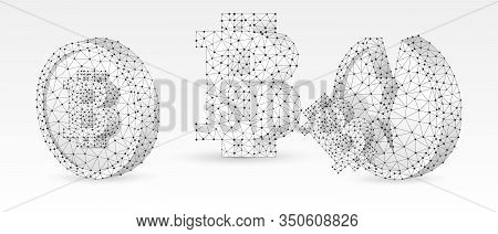 Set Of Bitcoin Symbols. Money Digitalization. Market Growth And Downtrend Concept. Blank, Broken Coi