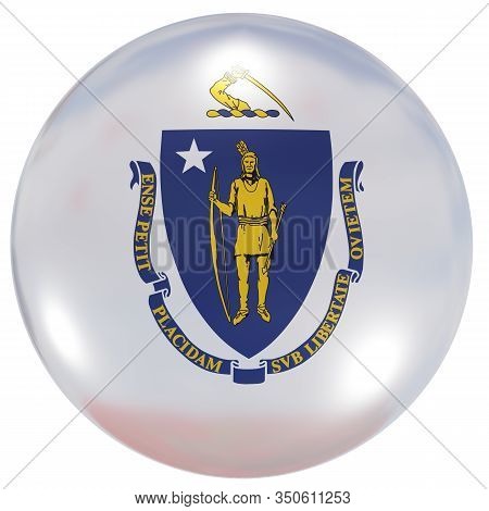3d Rendering Of A Massachusetts Usa State Flag On A Circle Icon Isolated On White Background