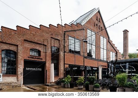 Oslo, Norway - August 11, 2019: Outdoor View Of Mathallen Oslo, A Food Market In Grunerlokka With Ca