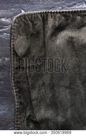 Black Structural Background - Old Shabby Stylish Suede, Reverse Side, Old Fabric, Textile. Piece Of 