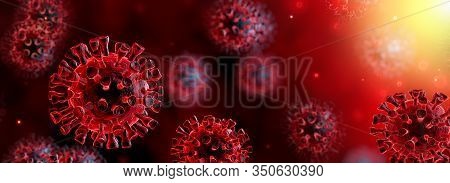Corona Virus In Red Background Microbiology And Virology Concept 3d-rendering