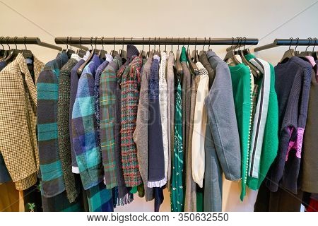 HONG KONG, CHINA - CIRCA JANUARY, 2019: a clothing rack at Sandro store at ifc mall in Hong Kong.