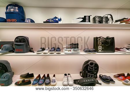 HONG KONG, CHINA - CIRCA JANUARY, 2019: interior shot of Kenzo store at ifc mall in Hong Kong. Kenzo is a French luxury fashion house founded by Japanese designer Kenzo Takada.