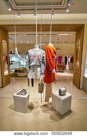 HONG KONG, CHINA - CIRCA JANUARY, 2019: interior shot of Chloe store at ifc mall in Hong Kong. Chloe is a French luxury fashion house.