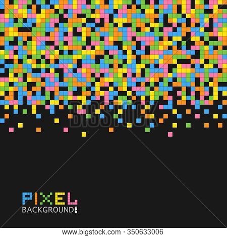 Rainbow Pixel On A Black Background. Colored Mash Squares Digitale Geometric Style. Mosaic Grid. Vec