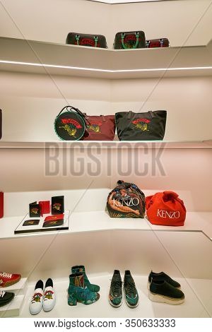 HONG KONG, CHINA - CIRCA JANUARY, 2019: interior shot of Kenzo store at ifc mall in Hong Kong. Kenzo is a French luxury fashion house founded by Japanese designer Kenzo Takada.