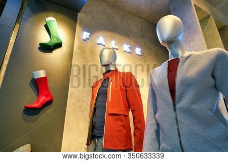 HONG KONG, CHINA - CIRCA JANUARY, 2019: mannequins on display at Falke shop in ifc mall in Hong Kong.