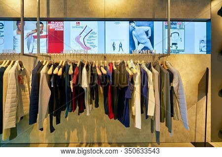 HONG KONG, CHINA - CIRCA JANUARY, 2019: interior shot of Falke shop at ifc mall in Hong Kong.