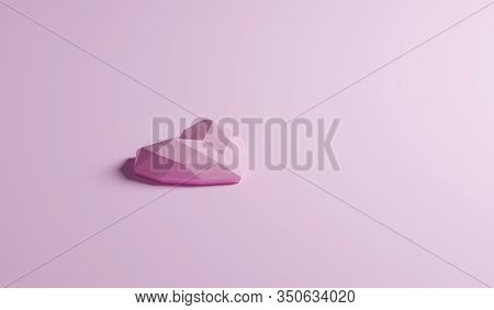 Single Geometric Configuration Of Pink Heart Shaped Isolated On Sweet Pastel Pink Color, Side View W