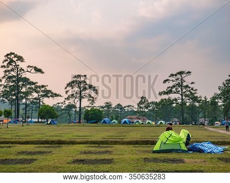 Loei/thailand-16 Feb 2019:unacquainted People  In Campground On Phu Kradueng Mountain National Park 