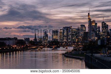 Frankfurt Am Main Skyline On A Beautiful Sunset Day