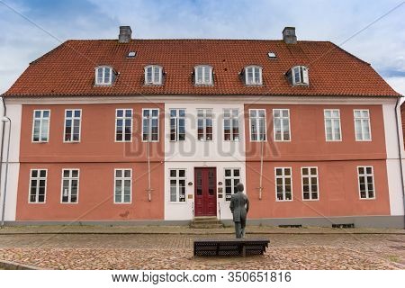 Haderslev, Denmark - June 26, 2019: Statue In Front Of A House In Haderslev, Denmark