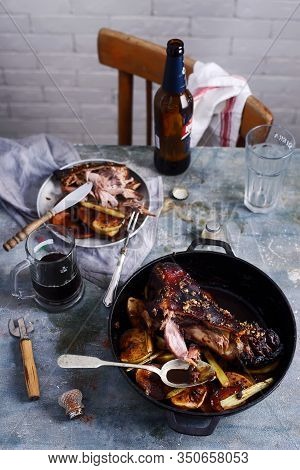 Roast Bavarian Ham Hocks With Beer, Caraway And Juniper.style Rustic.selective Focus