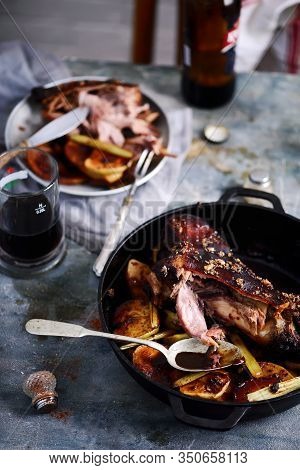 Roast Bavarian Ham Hocks With Beer, Caraway And Juniper.style Rustic.selective Focus