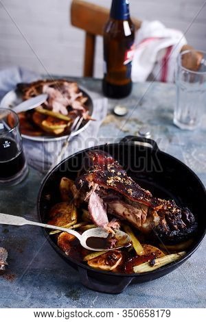 Roast Bavarian Ham Hocks With Beer, Caraway And Juniper.style Rustic.selective Focus
