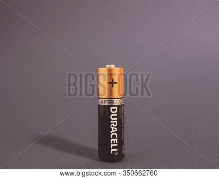 Russia Moscow January 29, 2020. Battery Duracell On A Black Background.