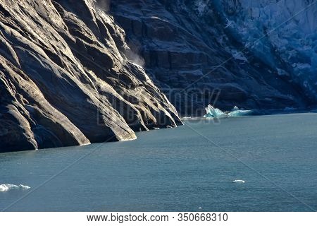 Blue Icebergs Floating Near Sawer Glacier In Tracy Arm Fjord.