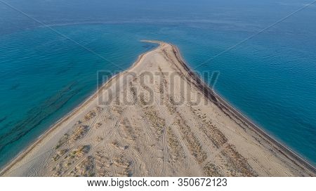 Beach At Possidi Cape On The Kasandra Peninsula. Greece. Aerial View
