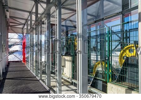Demanovska Dolina, Slovakia - February 8: Inside Of Funicular Twinliner Top Station In Ski Resort Ja