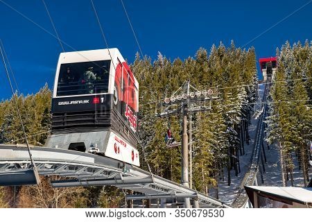 Demanovska Dolina, Slovakia - February 8: Funicular Twinliner Cabin And Top Station In Ski Resort Ja