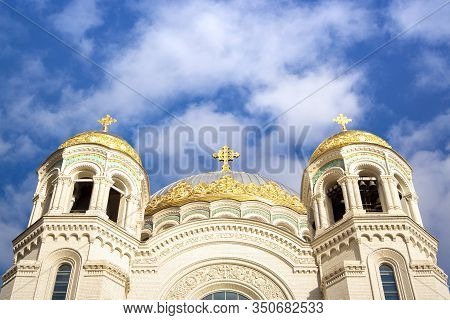 Nicholas The Wonderworkers Church On Anchor Square In Kronstadt Town Saint Petersburg. Naval Christi