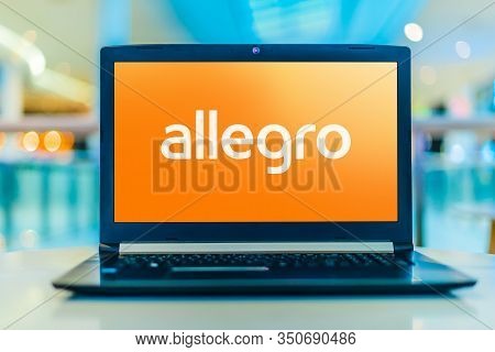 Poznan, Pol - Jan 30, 2020: Laptop Computer Displaying Logo Of Allegro, A Polish Online E-commerce P