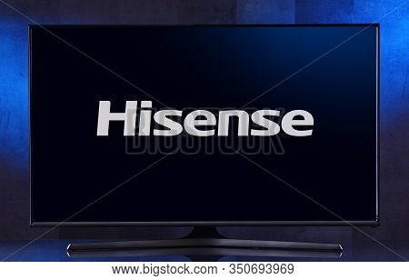 Flat-screen Tv Set Displaying Logo Of Hisense