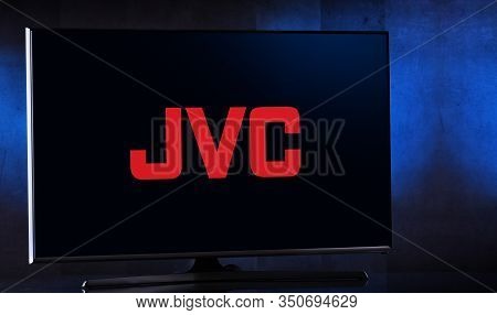 Flat-screen Tv Set Displaying Logo Of Jvc