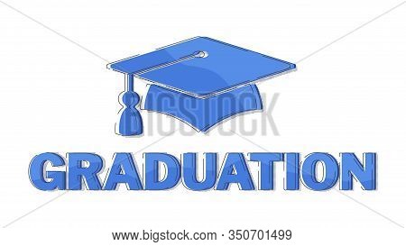 Graduate Cap Blue Halftone Logo. University Mortarboard. Badge For Banner, Poster Or Flyer For Gradu