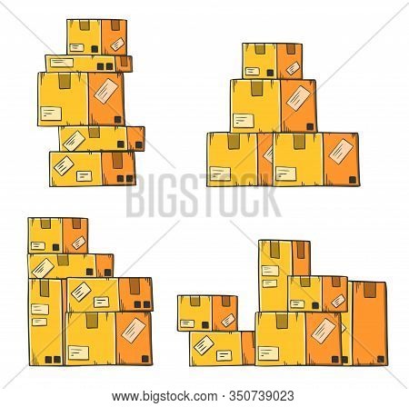 Yellow Cargo Package In Cartoon Style, Vector Image.