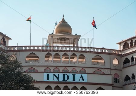Attari, India - Febuary 8, 2020: Entrance To The Stadium From The India Sign At The Wagah Border Clo