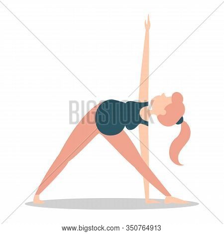 Pregnant Woman Standing In Triangle Pose Vector Isolated. Warrior Position. Healthy And Active Lifes